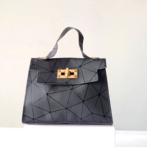 Black Mini Purse with Handle, Gold-toned Clasp, Brand Unknown